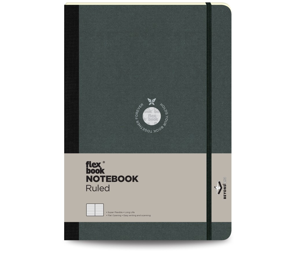 Flexbook Flex Global vonalas jegyzetfüzet  fekete, 17 × 24 cm, belső zsebbel és gumipánttal