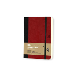 Flexbook Adventure vonalas jegyzetfüzet – piros, 9 × 14 cm, műbőr borítóval, belső zsebbel és könyvjelzővel