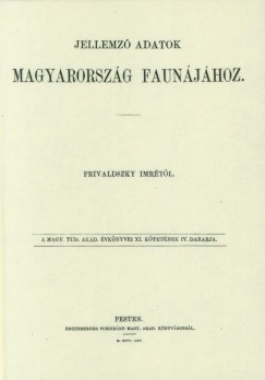 Frivaldszky Imre - Jellemz� adatok Magyarorsz�g faun�j�hoz