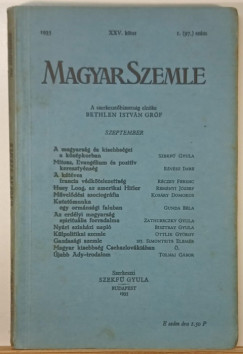Bethlen Istv�n  (Szerk.) - Szekf� Gyula  (Szerk.) - Magyar Szemle 1935. XXV. k�tet 1. (97.) sz�m szeptember
