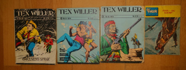 3 norvég nyelvű Tex Willer kötet + ajándék Finn füzet (norvég): Tex Willer Nr. 10 (1973), Tex Willer Nr. 6 (1974), Tex Willer Nr. 10 (1971),