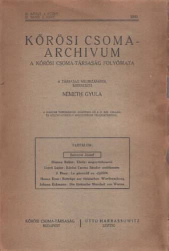 N�meth Gyula (szerk.) - K�r�si Csoma-archivum - A K�r�si Csoma-T�rsas�g foly�irata (3. k�tet. 2. f�zet)