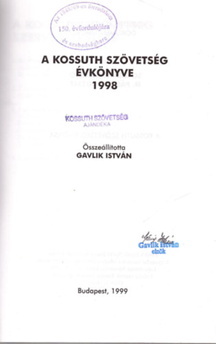 Gavlik Istvn (sszelltotta) - A Kossuth Szvetsg vknyve 1998