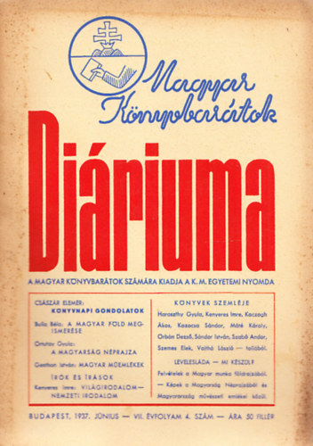 Magyar könyvbarátok diáriuma VII. évfolyam 4. szám (1937. június)