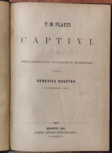 �des Jen� (szerk.) - T. Maccii Plauti Captivi