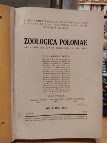 Benedykt Fulinski, Jan Hirschler, Gustaw Poluszynski - Zoologica Poloniae - Archivum Societatis Zoologorum Poloniae Vol. 3. 1938-1939., Lww