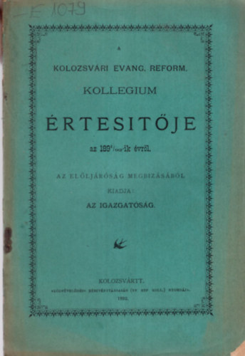 A Kolozsvári Evang. Reform. Kollegium értesítője az 1891/92-ik évről