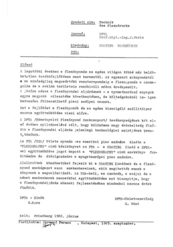 Prof. Dipl. Ing. J. Paris - A flexogr�fiai nyomtat�s technol�gi�ja (K�zirat)