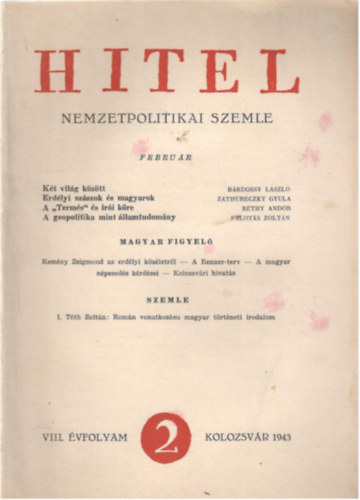 K�ki B�la szerk., Kiss Jen� (szerk.) - Hitel nemzetpolitikai szemle VIII. �vfolyam 2. sz�m / 1943 febru�r
