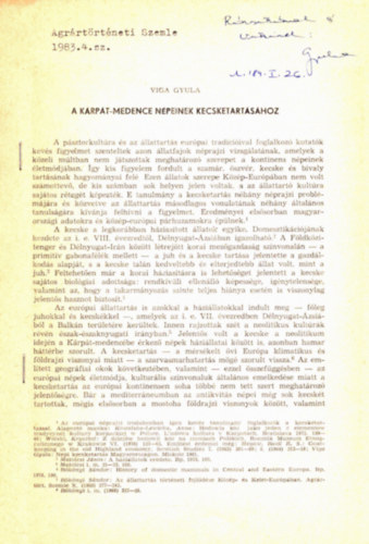 Viga Gyula - A K�rp�t- Medence n�peinek kecsketart�s�hoz (dedik�lt)