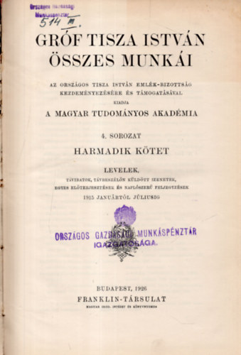 grf Tisza Istvn - Grf Tisza Istvn sszes munki III.