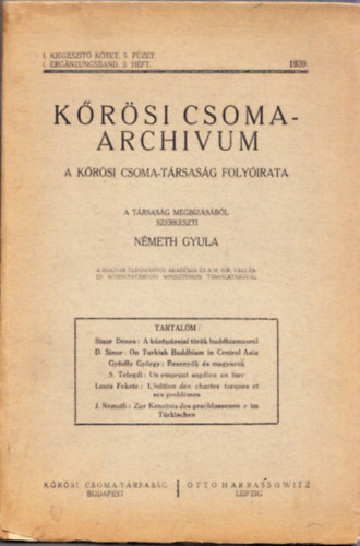 N�meth Gyula (szerk.) - K�r�si Csoma-archivum - A K�r�si Csoma-T�rsas�g foly�irata (I. kieg�sz�t� k�tet 1935-1939)