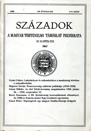 Pl Lajos (szerk.) - Szzadok - A Magyar Trtnelmi Trsulat folyirata 1990/3-4. szm (124.vfolyam)