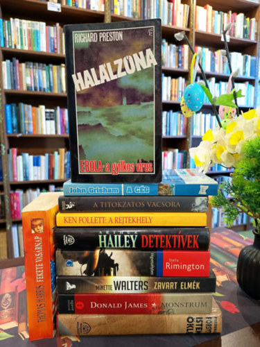 Frederick Forsyth, James Donald, Minette Walters, Stella Rimington, Arthur Hailey, Ken Follett, Javier Sierra, Thomas Harris, John Grisham, Richard Preston - Krimi k�nyvcsomag 10 darabos K�NYVMENT� AJ�NLAT: Isten �kle, Monstrum, Zavart elm�k, V�gvesz�lyben, Detekt�vek, A rejtekhely, A titokzatos vacsora, Fekete vas�rnap, A c�g, Hal�lz�na