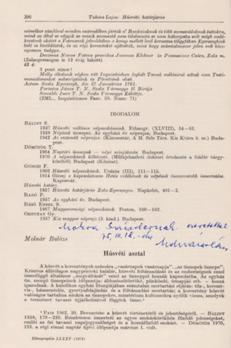 Hsvti asztal (Klnlenyomat az ethnographia 1974. vi 2-3 szmbl) (Dediklt)
