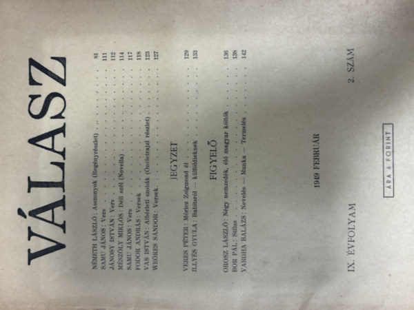 Válasz - 1949 február, IX: évfolyam 2. szám