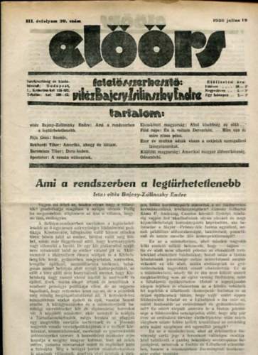 vitz Bajcsy-Zsilinszky Endre ( felels szerkeszt) - Elrs folyirat III. vf. 29. szm. 1930. julius 19.