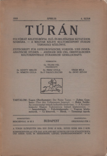 Gr�f Teleki P�l (szerk.) - T�r�n 1918. �prilis 4. sz�m