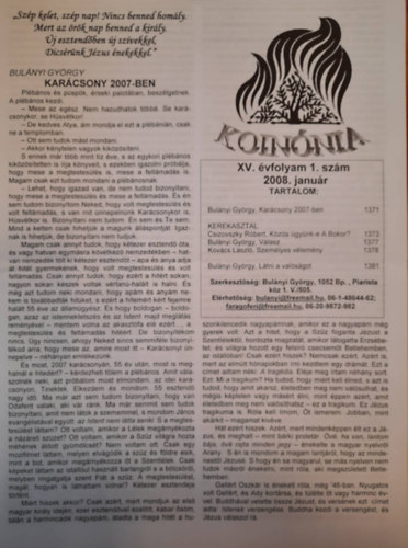 Bul�nyi Gy�rgy - Koin�nia XV. �vfolyam 2008: janu�r (1.sz�m), febru�r (2.sz�m), m�rcius (3.sz�m), m�jus (5.sz�m)