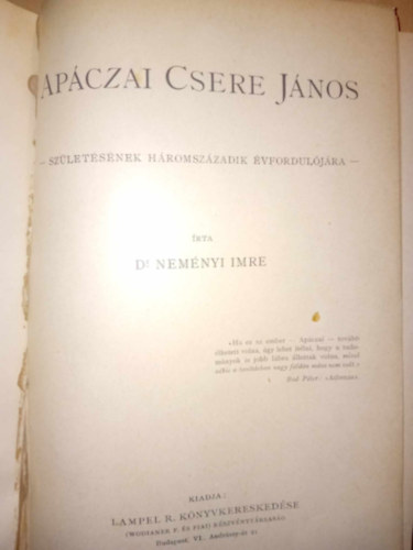 Dr. Nemnyi Imre - Apczai Csere Jnos Szletsnek hromszzadik vforduljra