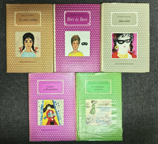 Halasi Mária, Hárs László, Szabó Magda, Madeleine Gilard, Veronica Robinson - (5db) Pöttyös Könyvek ifjúsági könyvcsomag a 8-11. éves korosztály számára: Az utolsó padban / Biri és Bori / Álarcosbál / Gálest a miniklubban / A fogoly sziget