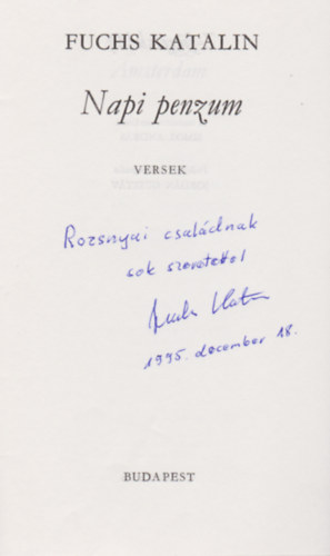 Fuchs Katalin - Napi penzum - Versek -Z füzetek / 63