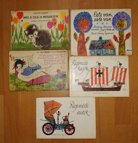 Mandel Tam�s rajzaival, Arany J�nos, Reich K�roly (grafikus), Sulyok Magda, Osv�t Erzs�bet - 5 klasszikus leporell�: R�gim�di aut�k, R�gim�di haj�k, Este van, este van, M�g a cica is mosakszik, Zs�mbes Zs�fi �bred�se