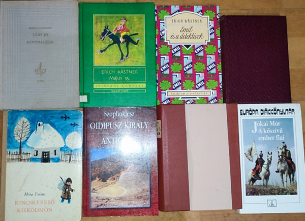 Erich K�stner, M�ra Ferenc, M�ricz Zsigmond, G�rdonyi G�za, J�kai M�r, Szophokl�sz - 8db k�telez� olvsm�ny - Erich Kastner-Emil �s a detekt�vek, M�jus 35., M�ra-Kincskeres� kisk�dm�n, M�ricz-L�gy j� mindhal�lig, J�kai-A k�sz�v� ember fiai, G�rdonyi-Egri csillagok, Szophokl�sz-Oidipusz kir�ly/Antigon�, Mad�ch-Az