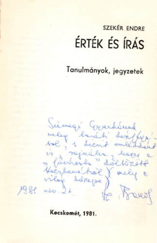 Szek�r Endre - �rt�k �s �r�s