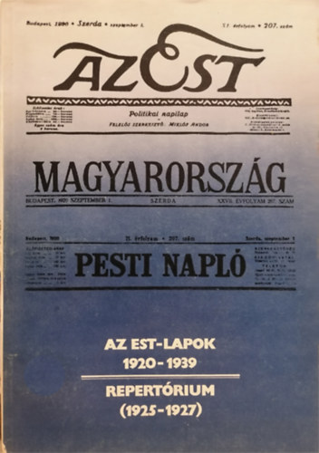 Pesti Ern� (�ssze�ll.) - Az Est-lapok 1920-1939 - Repert�rium (1925-1927)