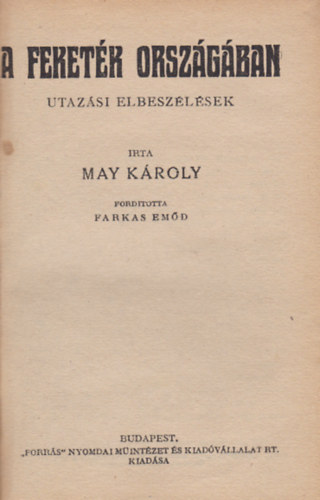 May K�roly - A feket�k orsz�g�ban