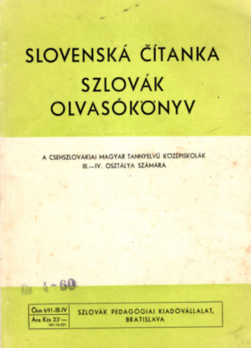 Dr. Jn Sedlk, Emlia Strakov - Szlovk olvasknyv- A csehszlovkiai magyar  tannyelv kzpiskolk III-IV. osztlya szmra