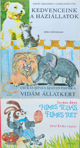 Csukás István - Szántó Piroska, Tordon Ákos Urai Erika, Osvát Erzsébet Csergezán Pál - 3 db retró leporelló: Vidám állatkert + Hímes tojás, hímes rét + Kedvenceink, a háziállatok