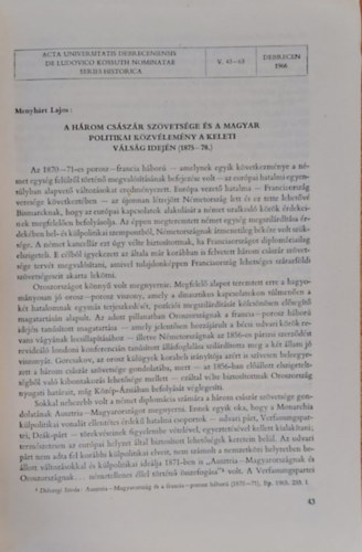 Menyhrt Lajos - A hrom csszr szvetsge s a magyar politikai kzvlemny a keleti vlsg idejn (1875-78) Klnlenyomat