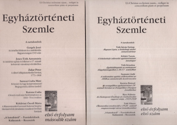Balogh Judit, Dienes Dnes, Fazekas Csaba - 2 db Egyhztrtneti Szemle 2000. I. vf. 1-2. szmok