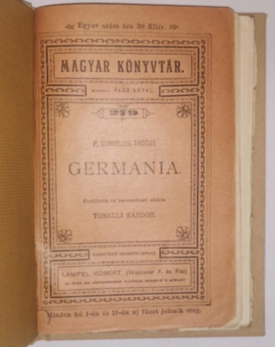 Tonelli Sándor (ford.); P. Cornelius Tacitus - Germania (Magyar könyvtár)