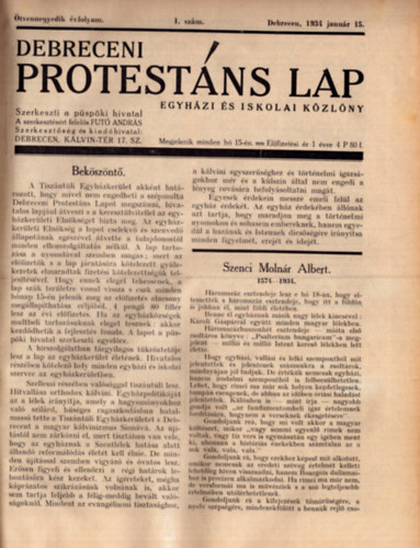 Futó András (fel. szerk.) - Debreceni Protestáns Lap 1934-1935. - 2 évfolyam egybekötve