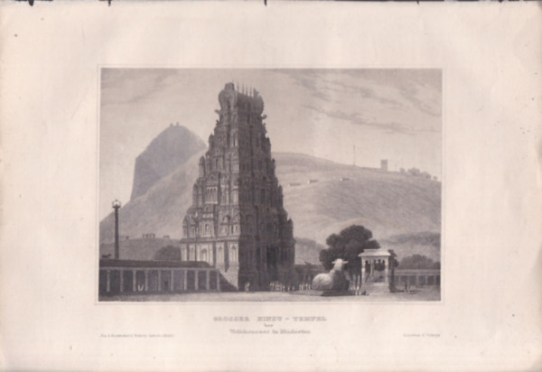 Grosser Hindu - Tempel (Hindu templom - India, Ázsia) (16x23,5 cm méretű eredeti acélmetszet) (1856)