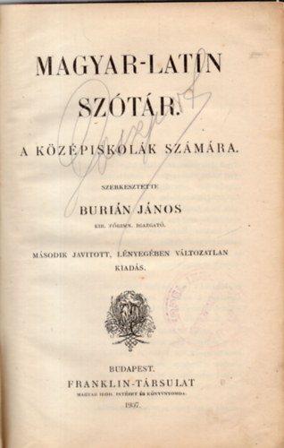 Burin Jnos (szerk.) - Magyar-latin sztr a kzpiskolk rszre