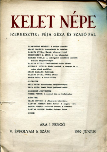 F�ja G�za �s Szab� P�l szerk. - Kelet n�pe (1939 j�nius - V. �vfolyam 6. sz�m)