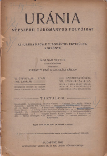Urnia 1905 Npszer Tudomnyos Folyirat 1 szm