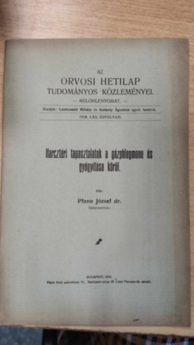 Dr. Pfann J�zsef - Harczt�ri tapasztalatok a g�zphlegmone �s gy�gy�t�sa k�r�l