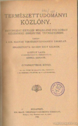Ilosvay Lajos-Gorka Sndor - Termszettudomnyi kzlny 1920