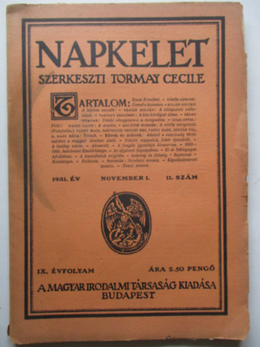 Tormay Cecile (Szerk.) - Napkelet IX. évf. 1931. November 1. 11. szám