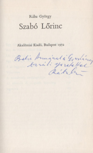 Rába György - Szabó Lőrinc (Dedikált)