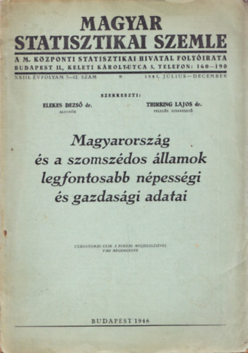 Elekes-Thirring (szerk.) - Magyarorszg s a szomszdos llamok npessgi s gazdasgi adatai