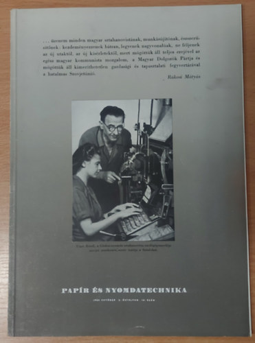 Lengyel Lajos (felels szerk.) - Papr s nyomdatechnika 1950 oktber 2. vfolyam 10. szm
