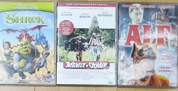 3db ifjúsági mese, film DVD - Shrek, Asterix és Obelix, Alf