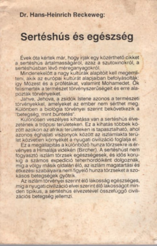 Dr. Hans-Heinrich Reckeweg - Sertshs s egszsg ( A Boldog let mellklete 1990/11-12. )