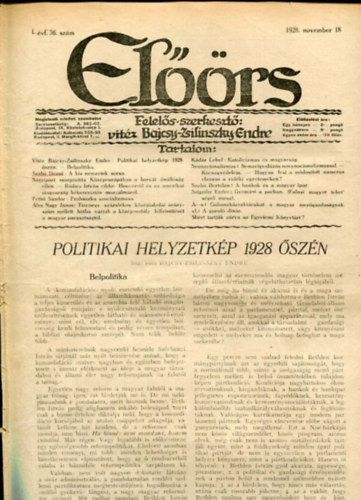 vitz Bajcsy-Zsilinszky Endre ( felels szerkeszt) - Elrs folyirat I. vf. 36. szm. 1928. november 18.